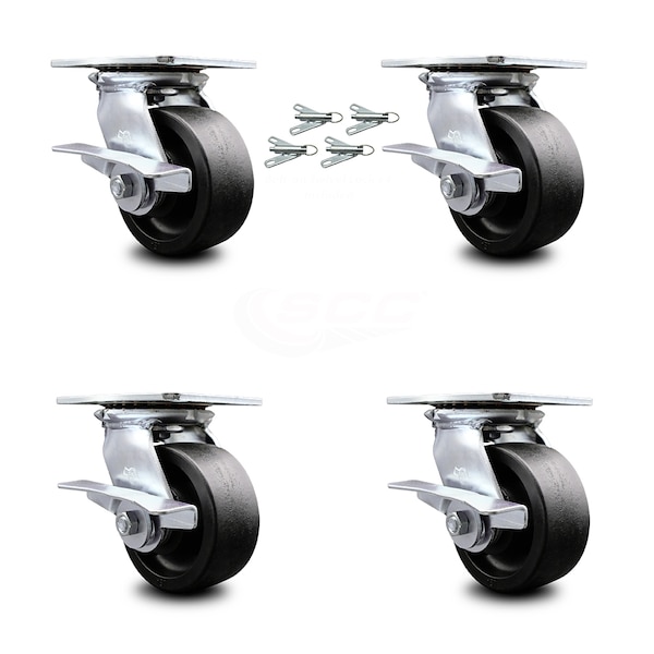 5 Inch Glass Filled Nylon Caster Set with Ball Bearings and Brakes/Swivel Locks